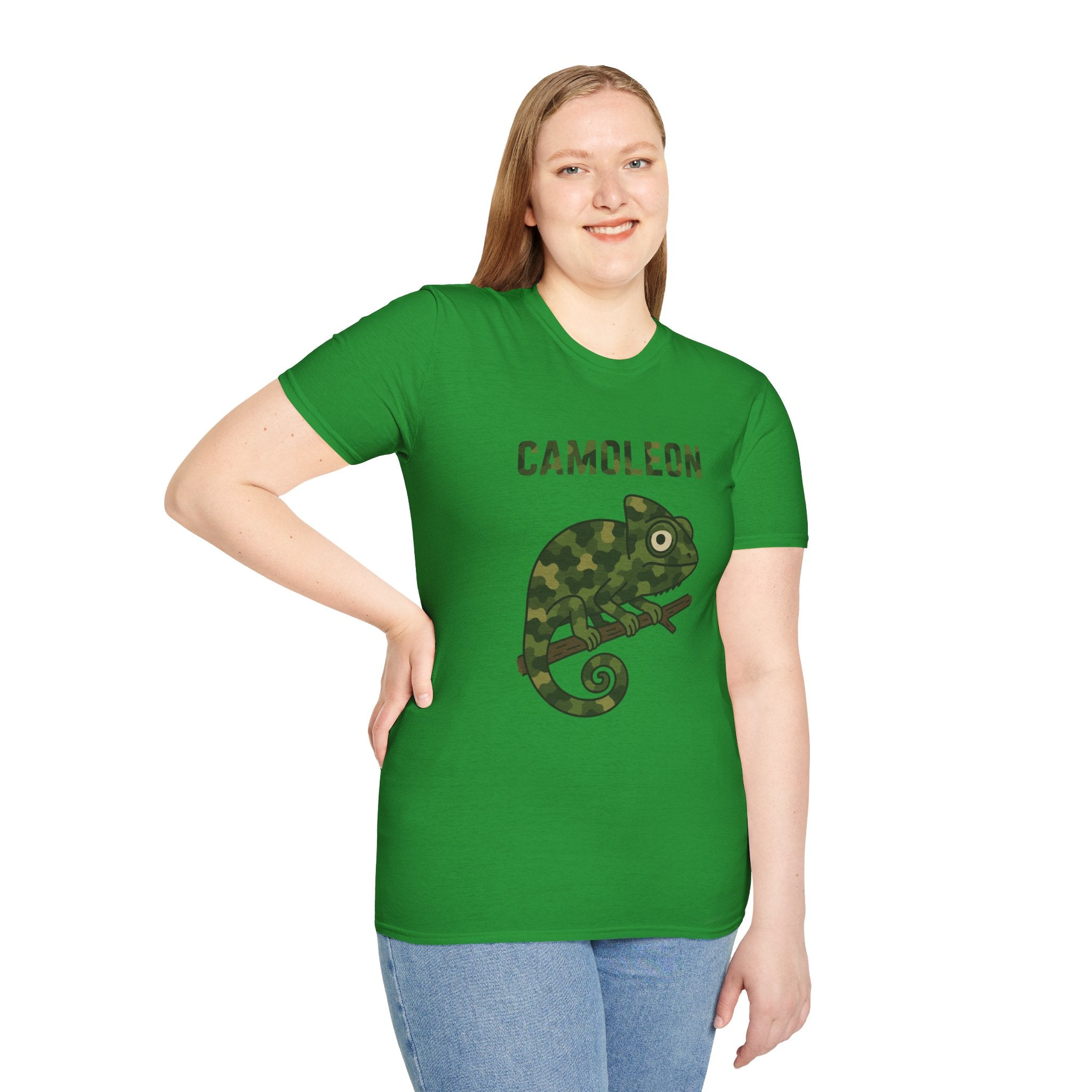 Camoleon Funny Parody T-Shirt, Comedy Mashup Tee, Military Camo Chameleon Shirt, Unisex Softstyle Top