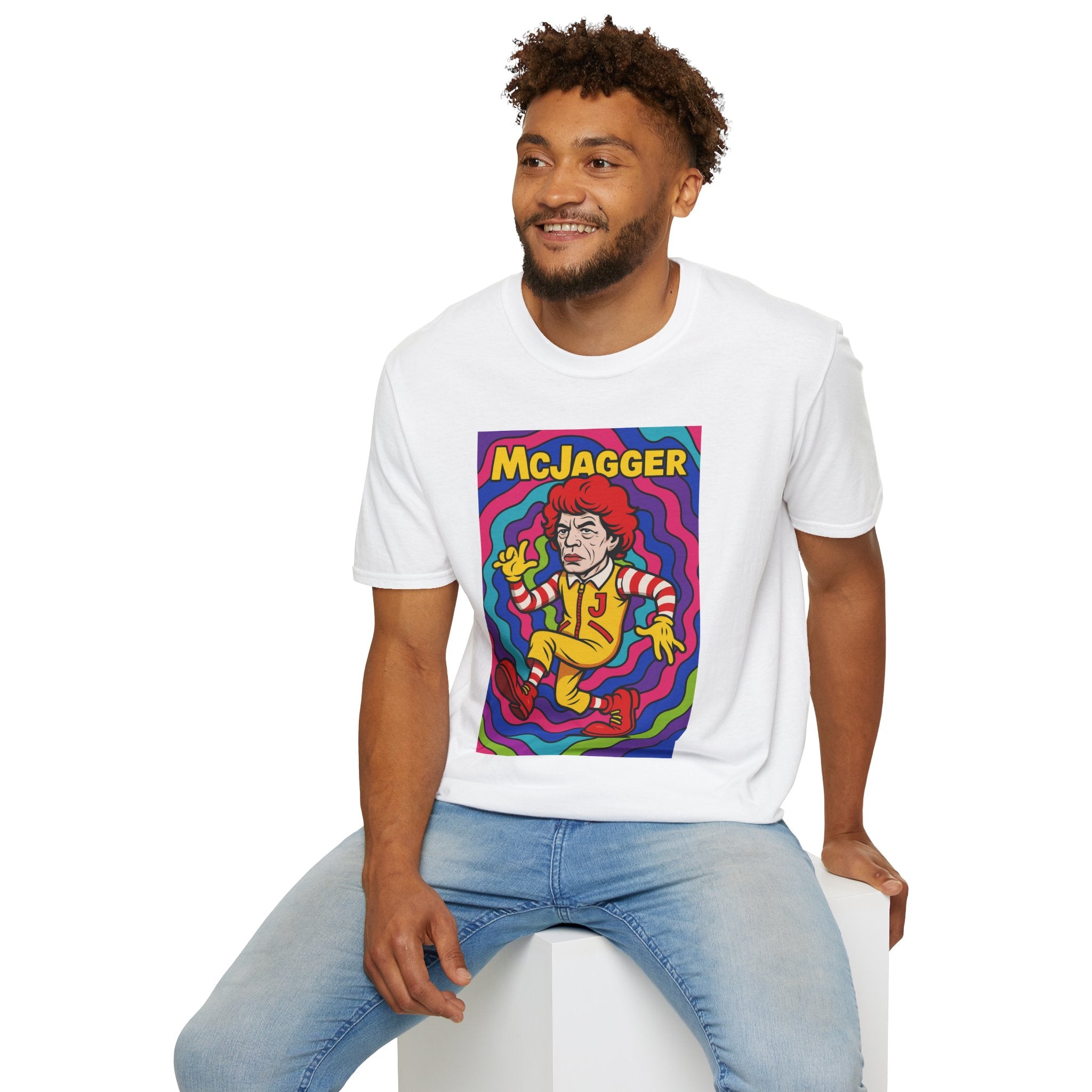 McJagger ver 2 Psychedelic Funny Unisex T-Shirt, Mashup Tribute Tee for Men and Women, Softstyle Shirt for Comedy Fans, Parody Graphic Tee