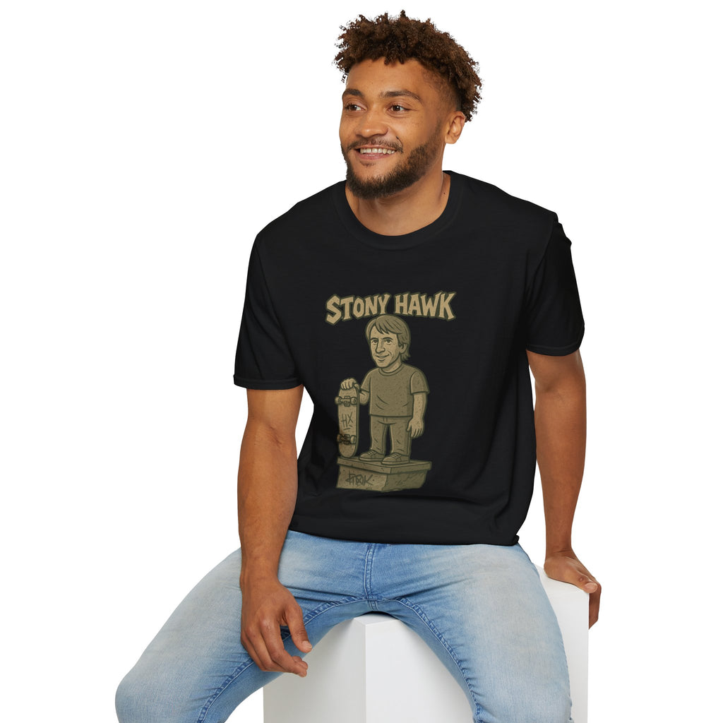 Stony Hawk Unisex T-Shirt, Skateboard Legend Parody Tee, Statue Wordplay Shirt, Funny Skater Gift, Skateboarding Fan Top