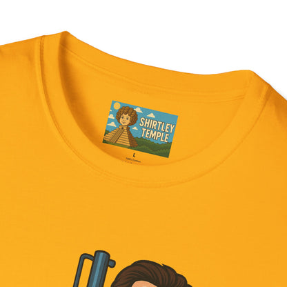 Christian Baler Funny Shirt, Parody Tee, Unisex Softstyle T-Shirt, Comedy Mashup Top, Christian Bale Cardboard Baler Machine, Gift for Movie