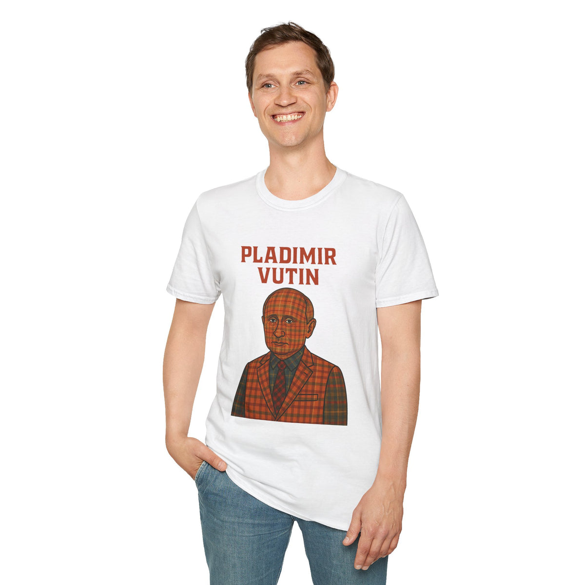 Pladimir Vutin T-Shirt, Funny Putin Parody Shirt, Plaid Person Pun Tee, Comedy Putin Plaid Top, Vladimir Putin Plaid Wordplay Apparel