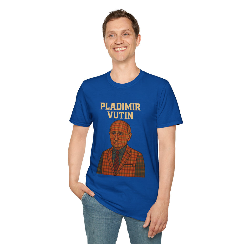 Pladimir Vutin T-Shirt, Funny Putin Parody Shirt, Plaid Person Pun Tee, Comedy Putin Plaid Top, Vladimir Putin Plaid Wordplay Apparel