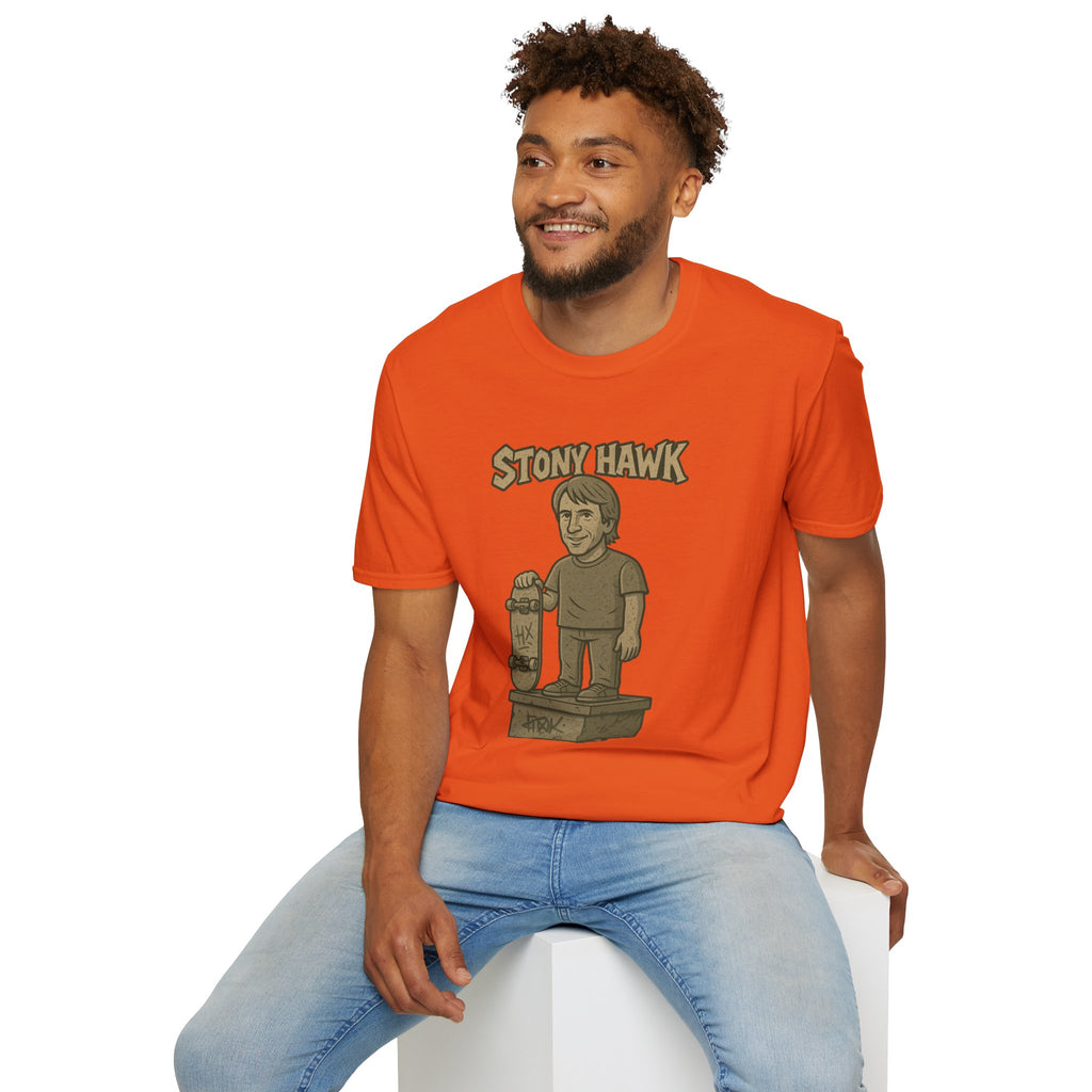 Stony Hawk Unisex T-Shirt, Skateboard Legend Parody Tee, Statue Wordplay Shirt, Funny Skater Gift, Skateboarding Fan Top