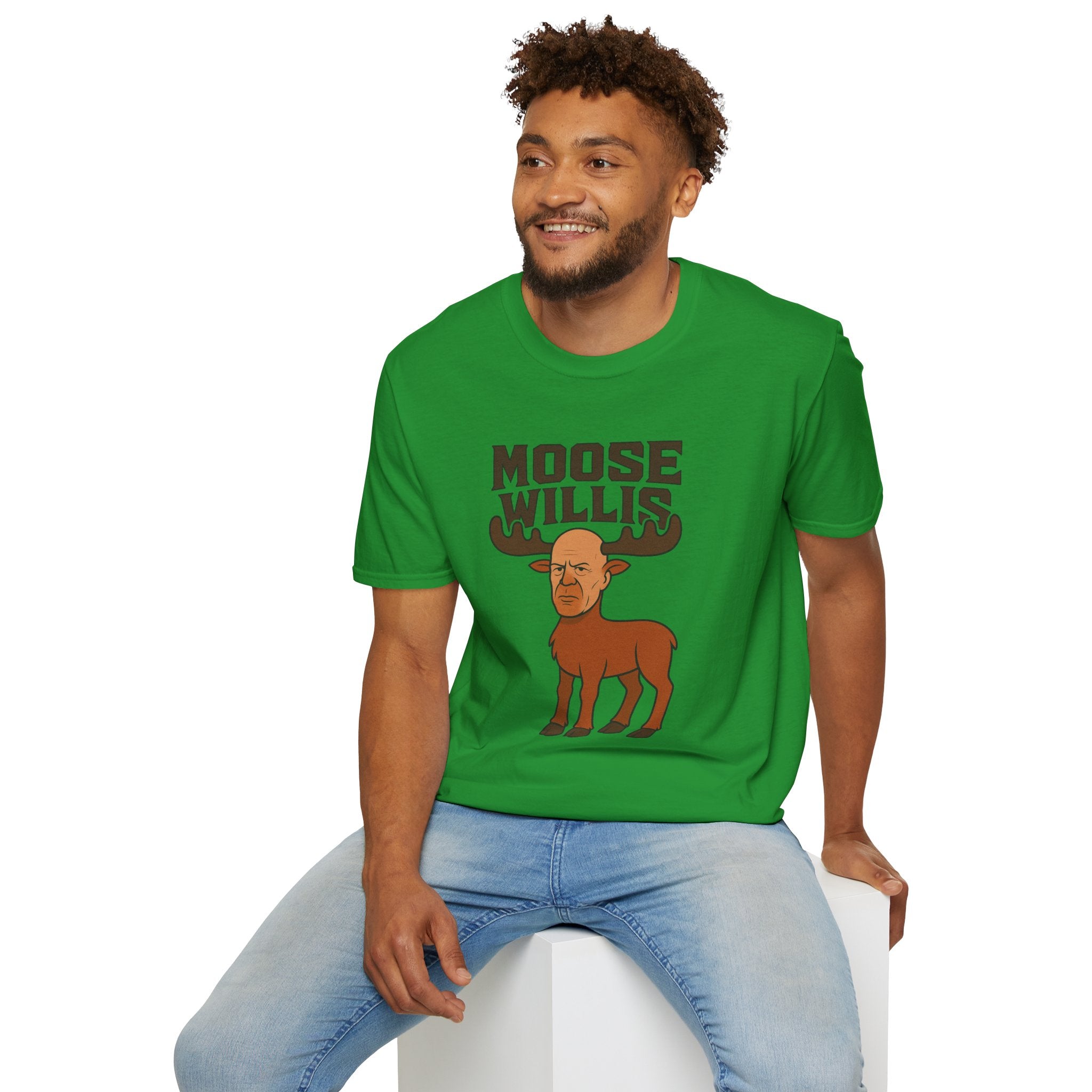 Moose Willis T-Shirt, Bruce Willis Parody Shirt, Moose Pun Tee, Comedy Mashup Apparel