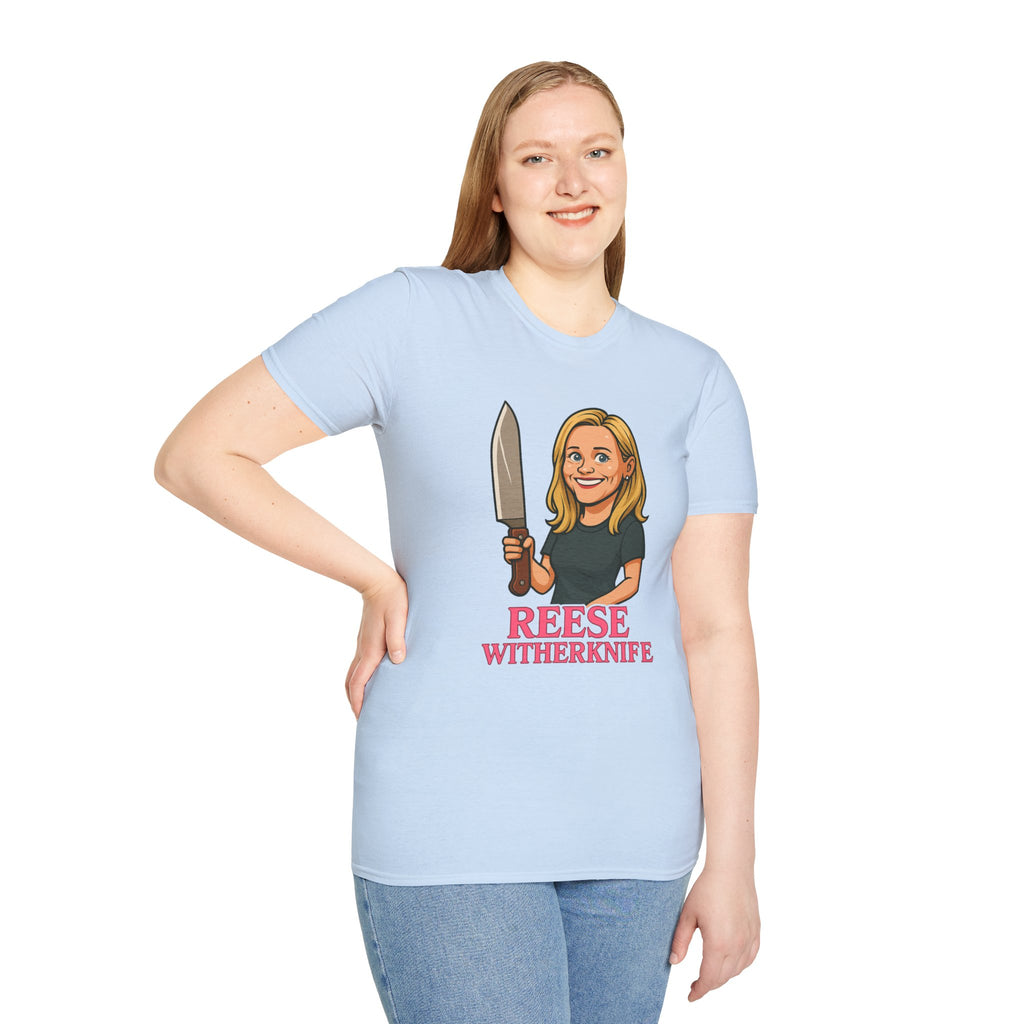 Reese Witherknife Funny Shirt, Comedy Parody Actress Tee, Unisex Softstyle T-Shirt, Wordplay Giant Knife Top, Gift for Movie Lovers, Pop