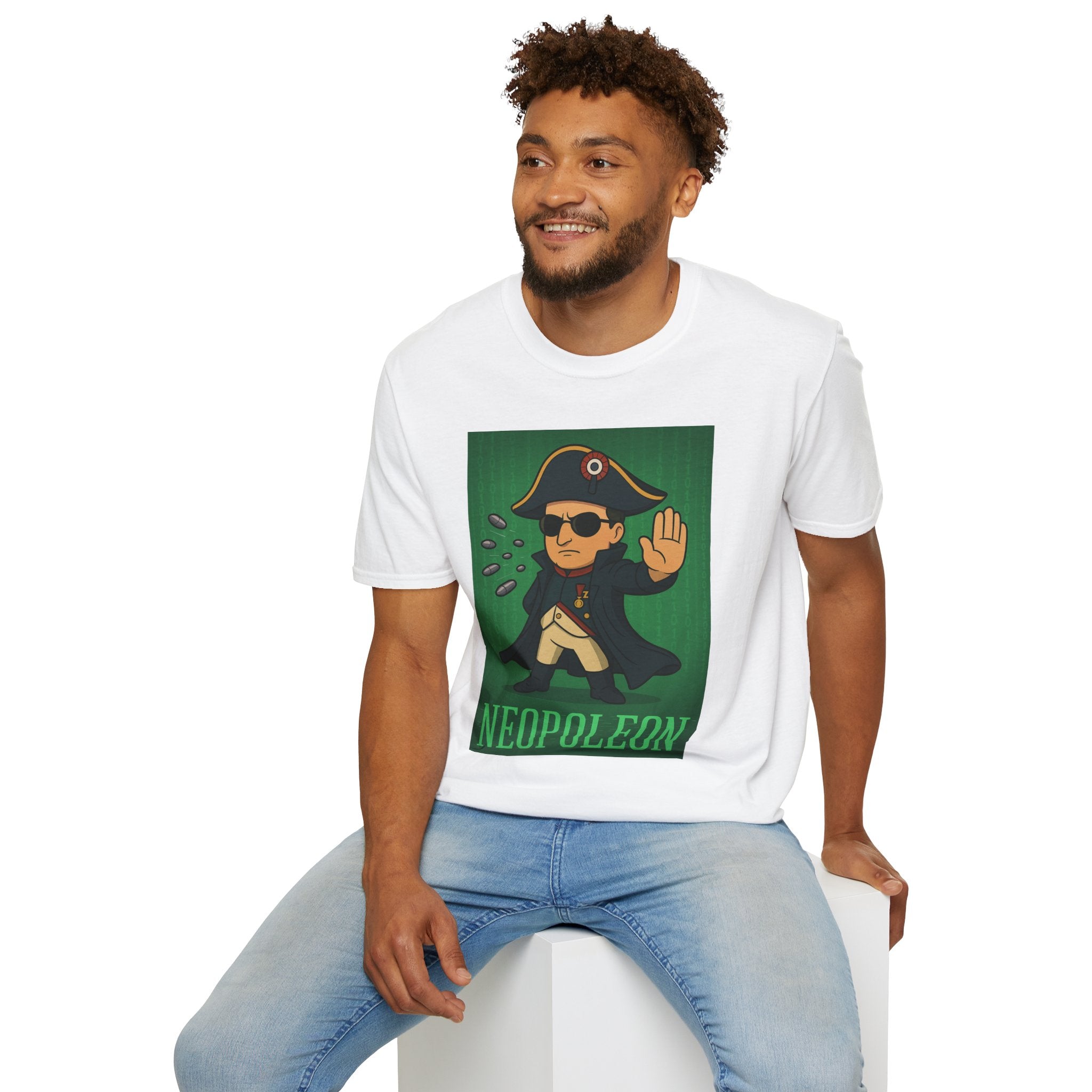 Neopoleon Mashup Unisex Softstyle T-Shirt, Parody Tee for Movie Fans, Humorous Wordplay Shirt, Pop Culture Gift, Napoleon Matrix Neo Tee
