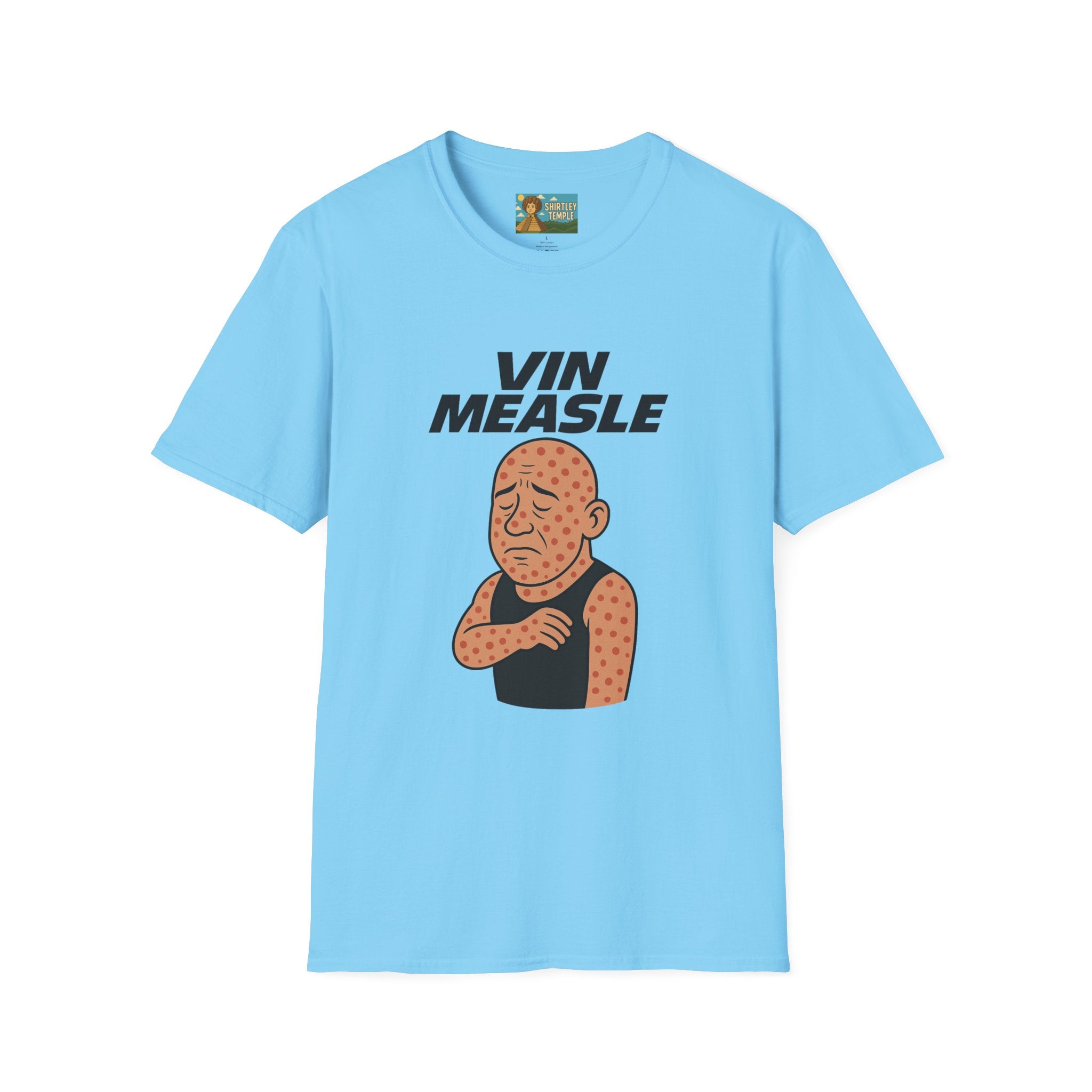 Vin Measle Parody Unisex Softstyle T-Shirt, Actor Measles Wordplay Tee, Humorous Graphic Tee Shirt, Comedy Movie Fan Gift, Lightweight