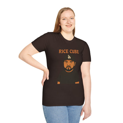 Rice Cube Funny T-Shirt, Ice Cube Asian Parody Shirt, Wordplay Tee, Hip-Hop Music Fan Gift, Unisex Softstyle Top