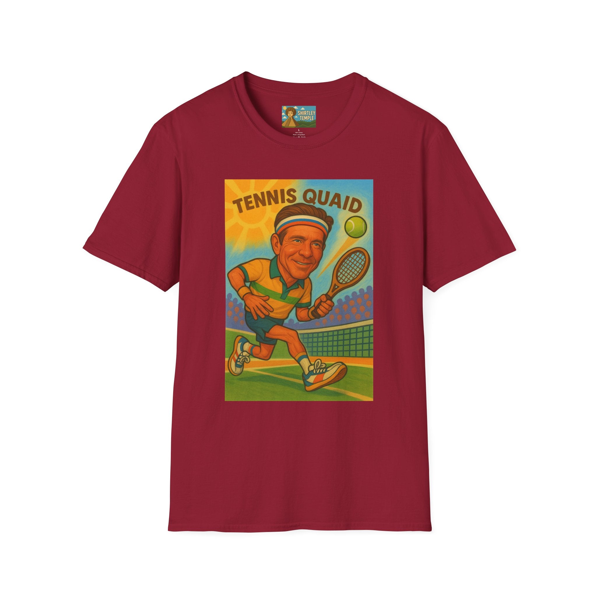 Tennis Quaid Unisex Softstyle T-Shirt, Tennis Player Actor Mashup Tee, Funny Graphic Shirt