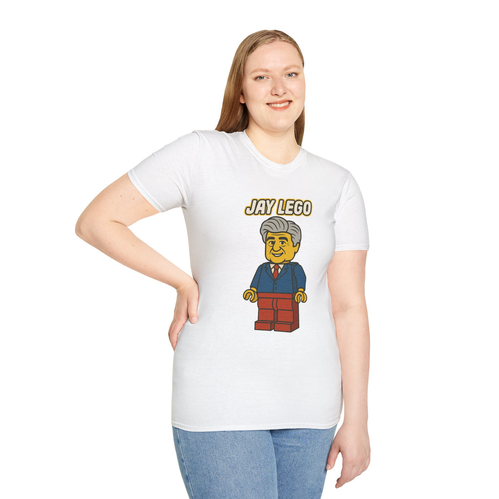 Jay Lego Funny Shirt Parody Apparel, Comedy Tribute, Lego Person, Jay Leno Mashup