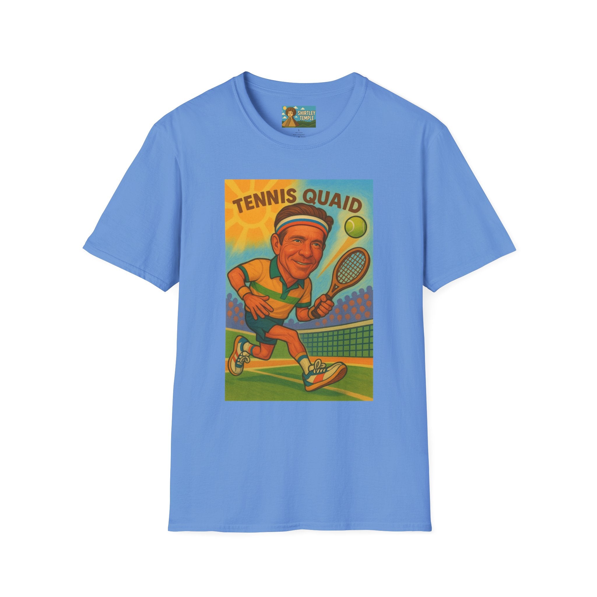 Tennis Quaid Unisex Softstyle T-Shirt, Tennis Player Actor Mashup Tee, Funny Graphic Shirt