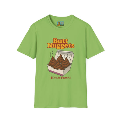 Butt Nuggets Funny Unisex Softstyle T-Shirt, Chicken Poop Pun Tee, Hilarious Wordplay Apparel, Comfy Graphic Shirt, Unisex Shirt for Joke