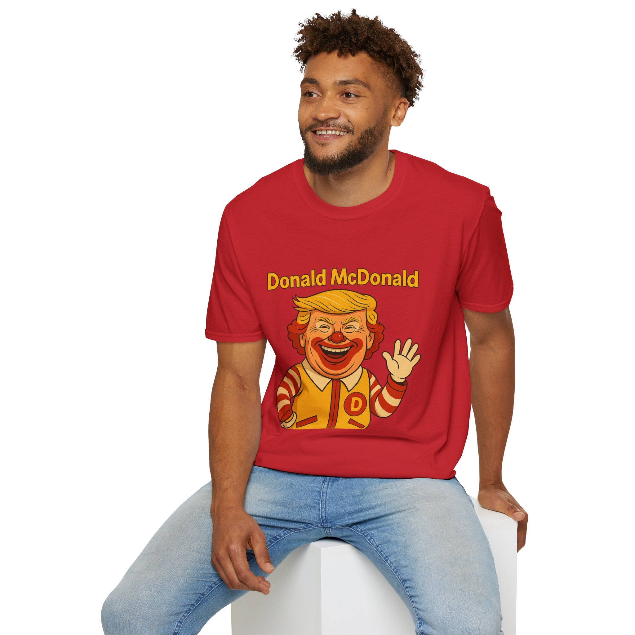 Donald McDonald Mashup T-Shirt, Trump Parody Tee, Funny Fast Food Shirt, Unisex Softstyle Top, Political Humor Gift