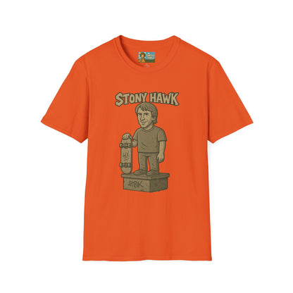 Stony Hawk Unisex T-Shirt, Skateboard Legend Parody Tee, Statue Wordplay Shirt, Funny Skater Gift, Skateboarding Fan Top