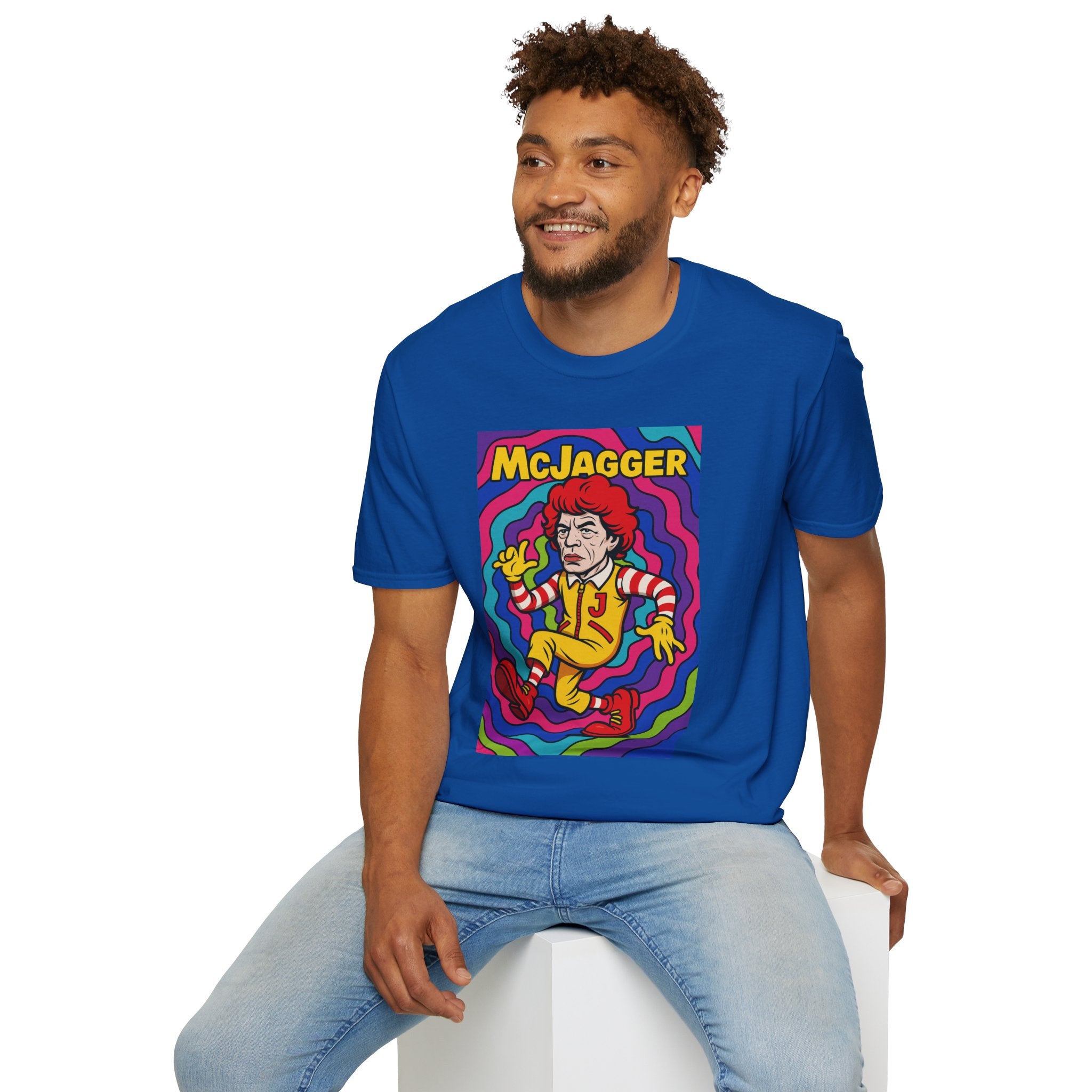 McJagger ver 2 Psychedelic Funny Unisex T-Shirt, Mashup Tribute Tee for Men and Women, Softstyle Shirt for Comedy Fans, Parody Graphic Tee