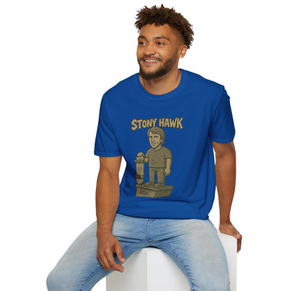 Stony Hawk Unisex T-Shirt, Skateboard Legend Parody Tee, Statue Wordplay Shirt, Funny Skater Gift, Skateboarding Fan Top