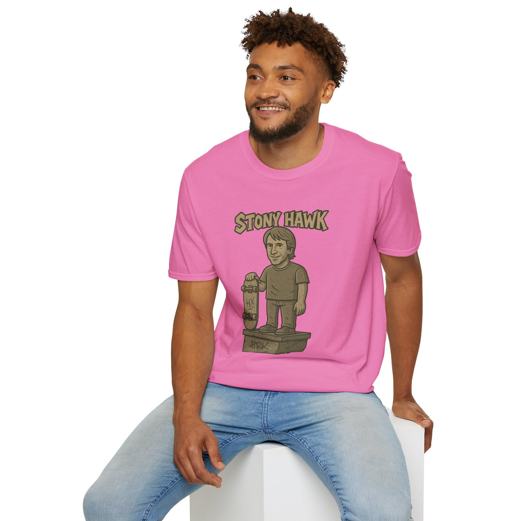 Stony Hawk Unisex T-Shirt, Skateboard Legend Parody Tee, Statue Wordplay Shirt, Funny Skater Gift, Skateboarding Fan Top