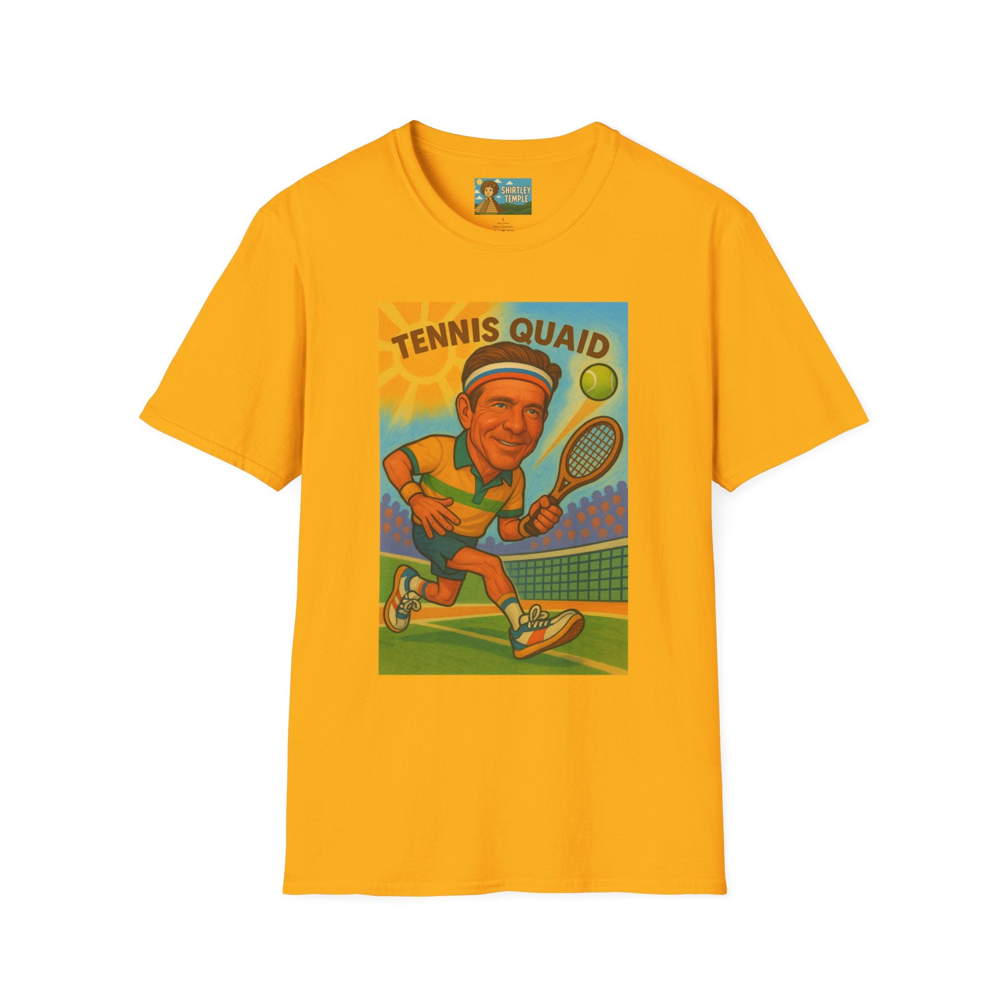Tennis Quaid Unisex Softstyle T-Shirt, Tennis Player Actor Mashup Tee, Funny Graphic Shirt