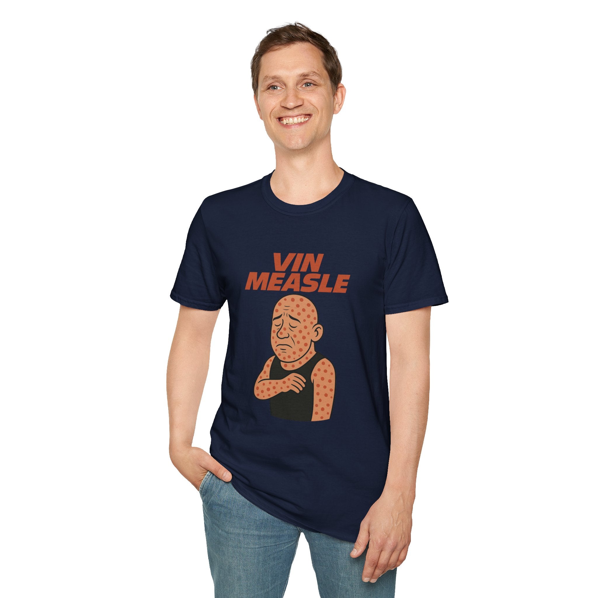 Vin Measle Parody Unisex Softstyle T-Shirt, Actor Measles Wordplay Tee, Humorous Graphic Tee Shirt, Comedy Movie Fan Gift, Lightweight