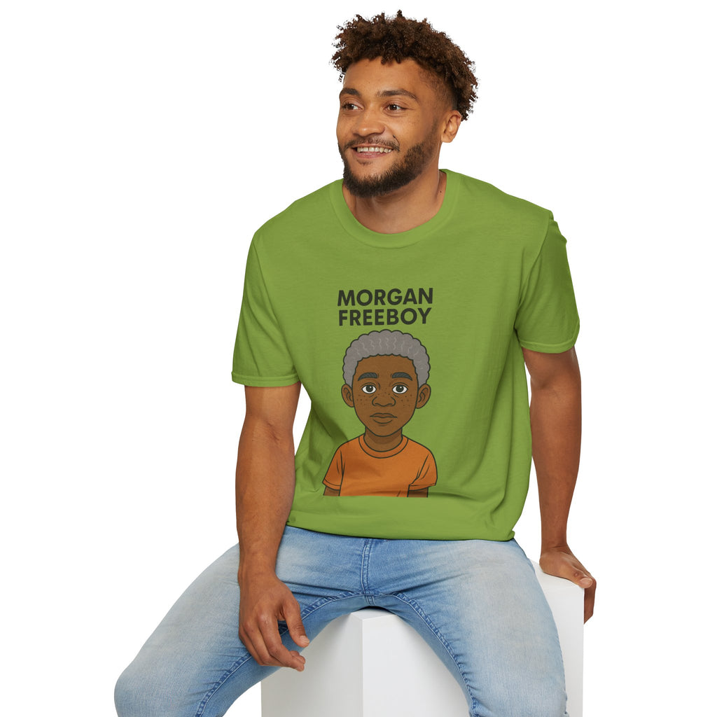Morgan Freeboy Tribute T-Shirt, Funny Parody Tee, Morgan Freeman Wordplay Shirt, Unisex Softstyle, Gift for Comedy Lovers, Pop Culture Top