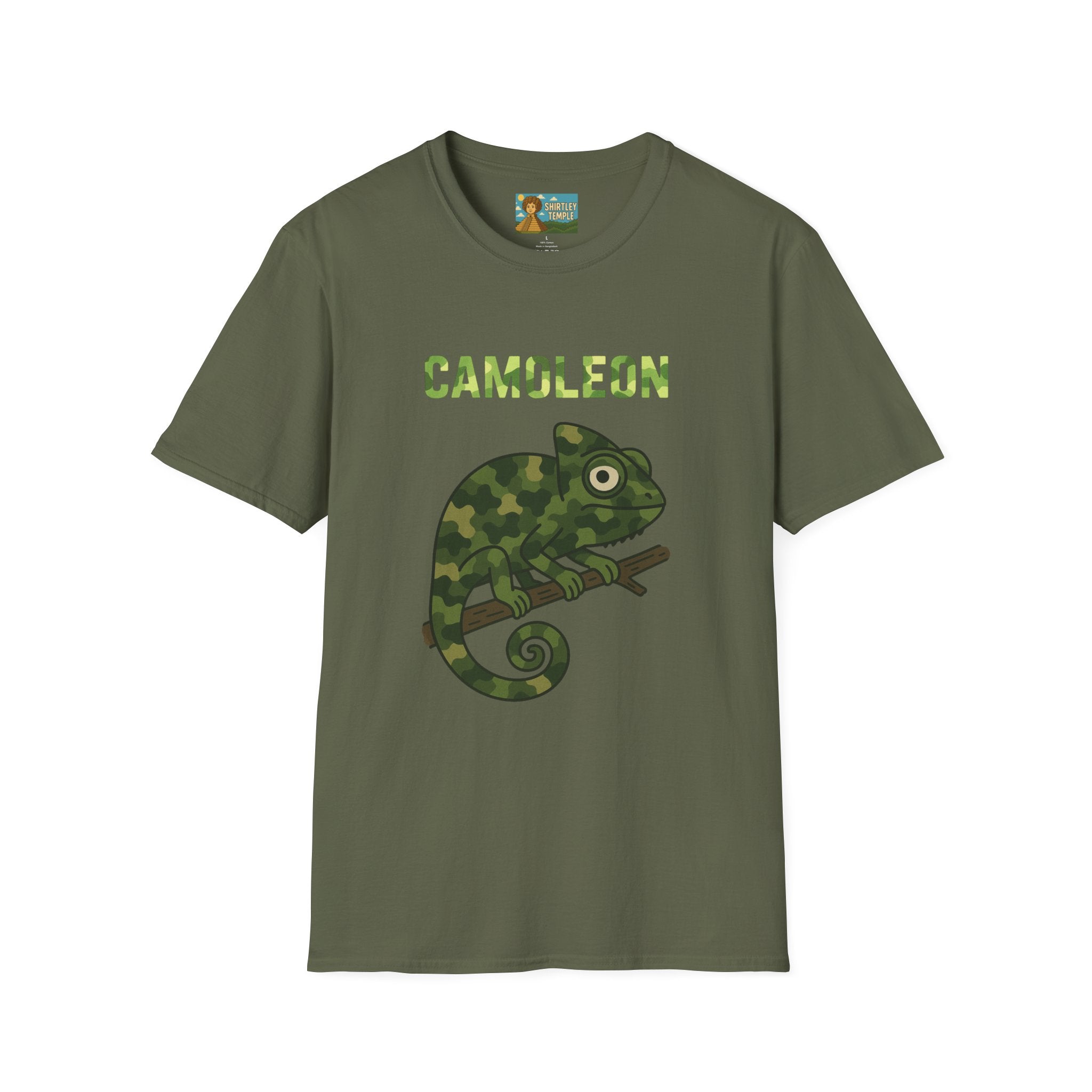 Camoleon Funny Parody T-Shirt, Comedy Mashup Tee, Military Camo Chameleon Shirt, Unisex Softstyle Top