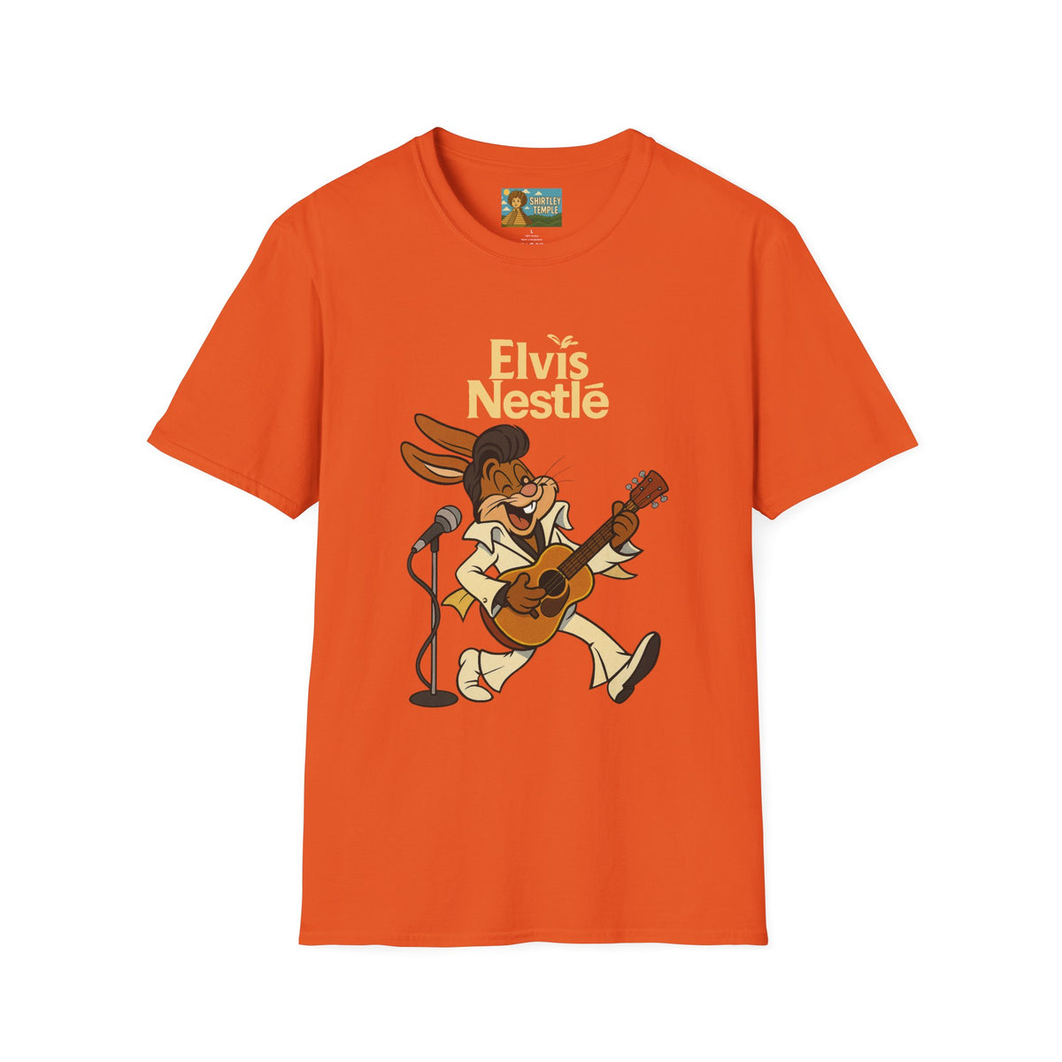 Elvis Nestle Mashup T-Shirt, Rock and Roll Rabbit Funny Tribute Tee, Musician Food Mascot Parody Shirt