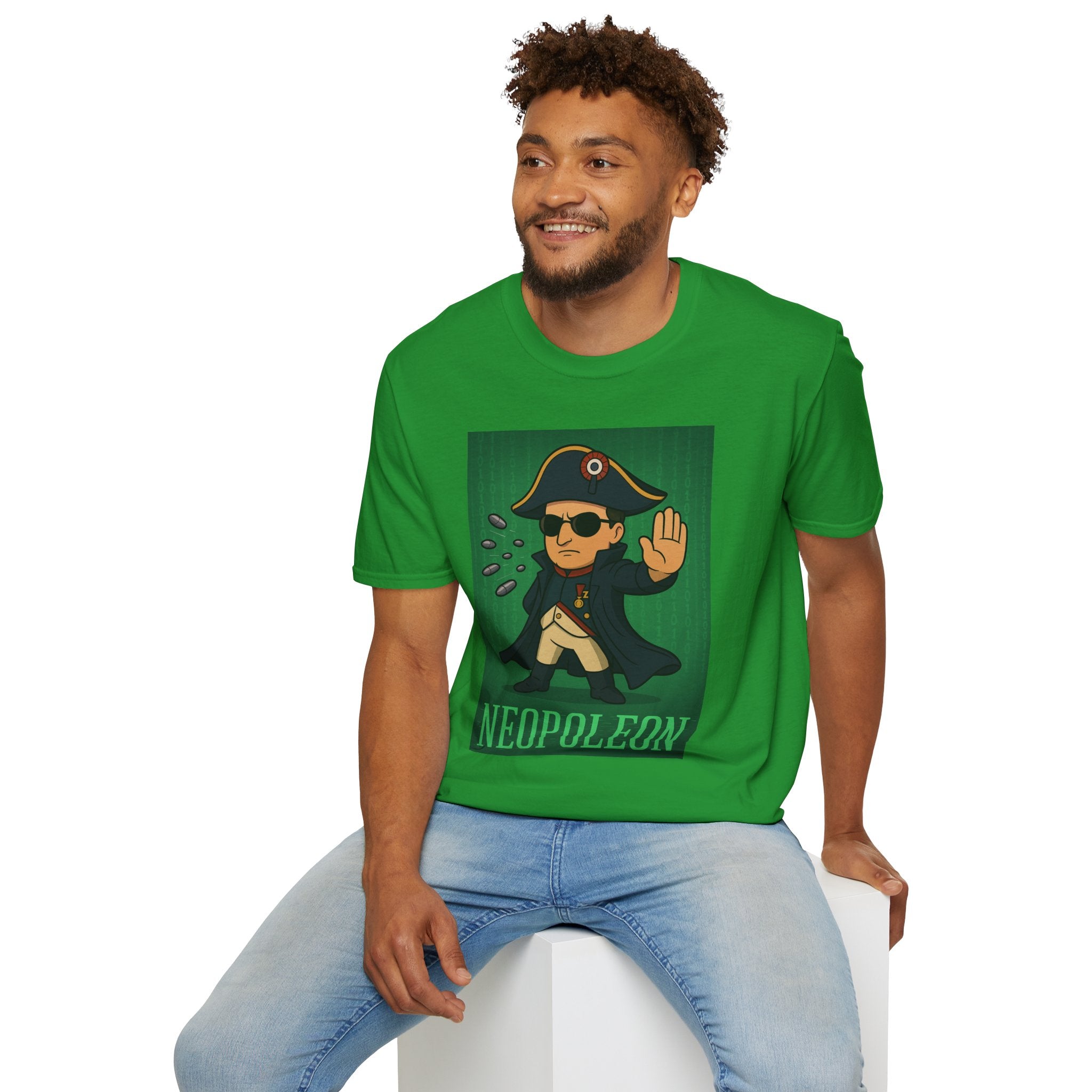 Neopoleon Mashup Unisex Softstyle T-Shirt, Parody Tee for Movie Fans, Humorous Wordplay Shirt, Pop Culture Gift, Napoleon Matrix Neo Tee