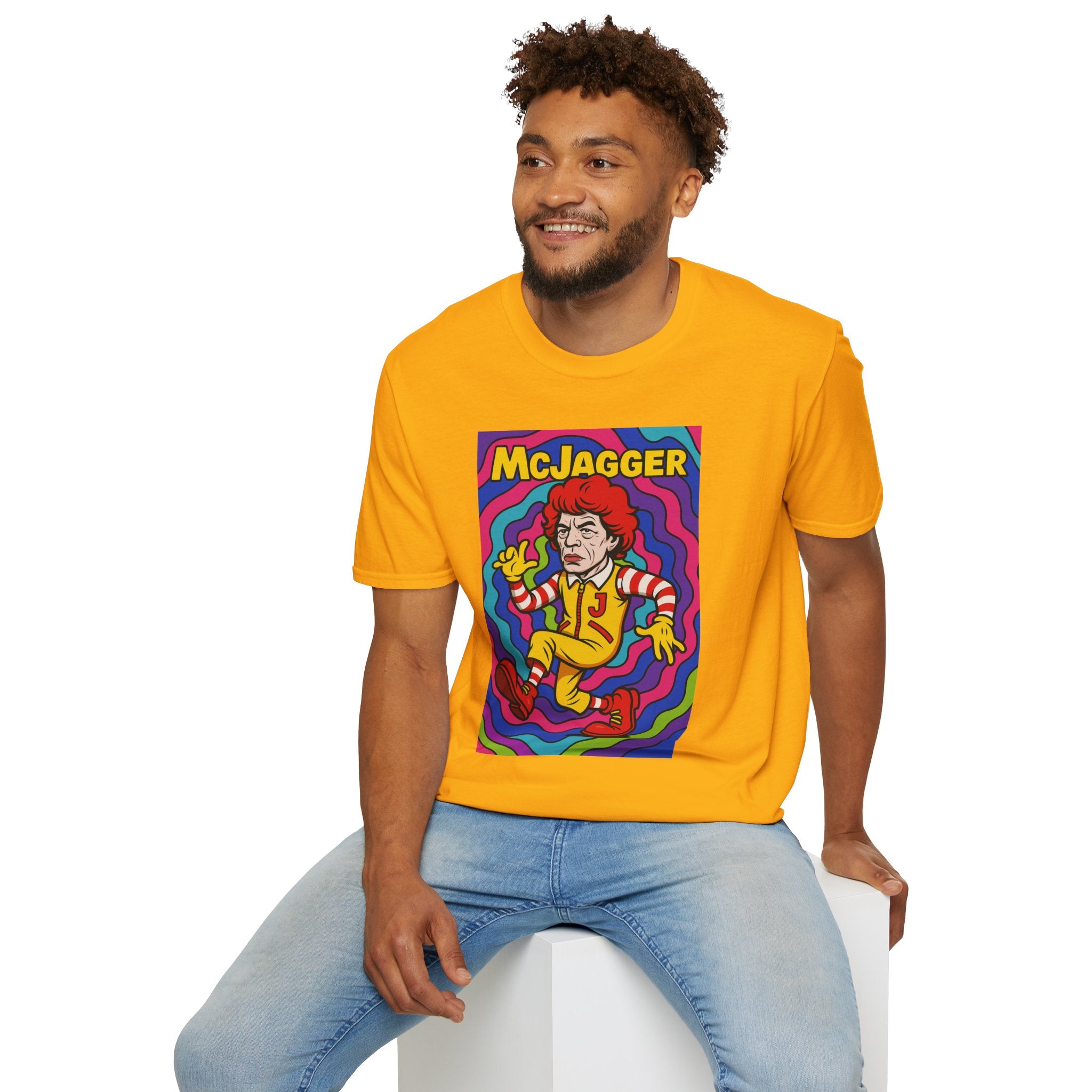 McJagger ver 2 Psychedelic Funny Unisex T-Shirt, Mashup Tribute Tee for Men and Women, Softstyle Shirt for Comedy Fans, Parody Graphic Tee