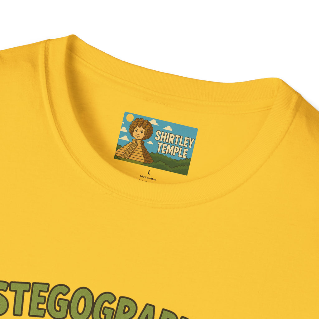 Stegographer Funny Stegosaurus Stenographer Mashup Softstyle Tee, Dino Wordplay Shirt, Unisex Tshirt Gift, Office tee for Dinosaur