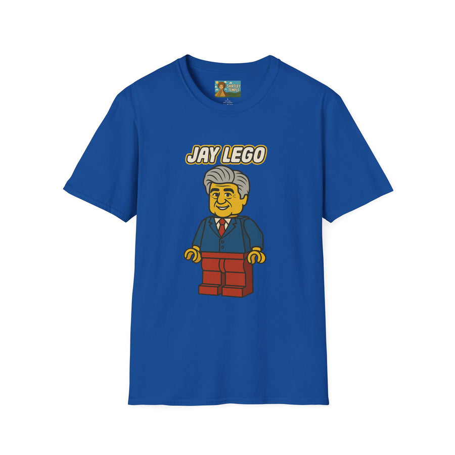 Jay Lego Funny Shirt Parody Apparel, Comedy Tribute, Lego Person, Jay Leno Mashup