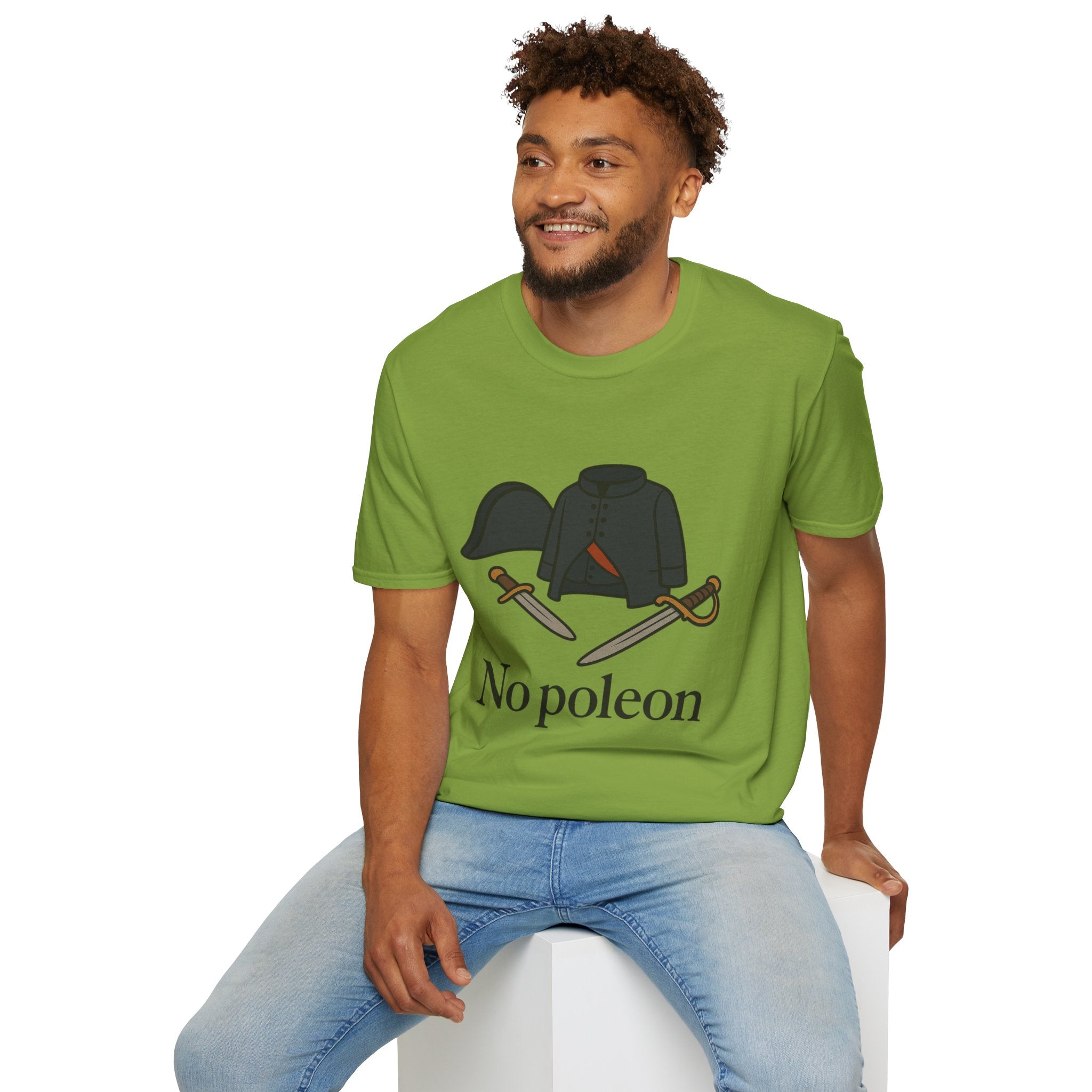 No Poleon Funny Napoleon Parody Softstyle T-Shirt, Clothes Pun Tee, Comedy Gift Shirt, Napoleonic Graphic Top, Historical Wordplay Apparel