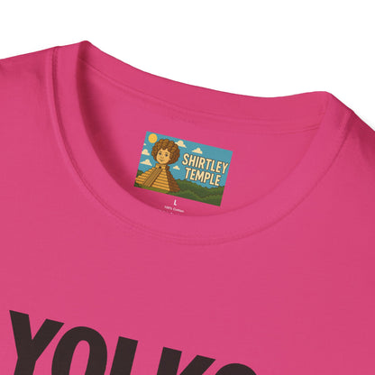 Yolko Funny Parody Unisex Softstyle T-Shirt, Egg Wordplay Tee, Humorous Yoko Tribute Shirt, Novelty Graphic Top, Comical Musician Fan Gift