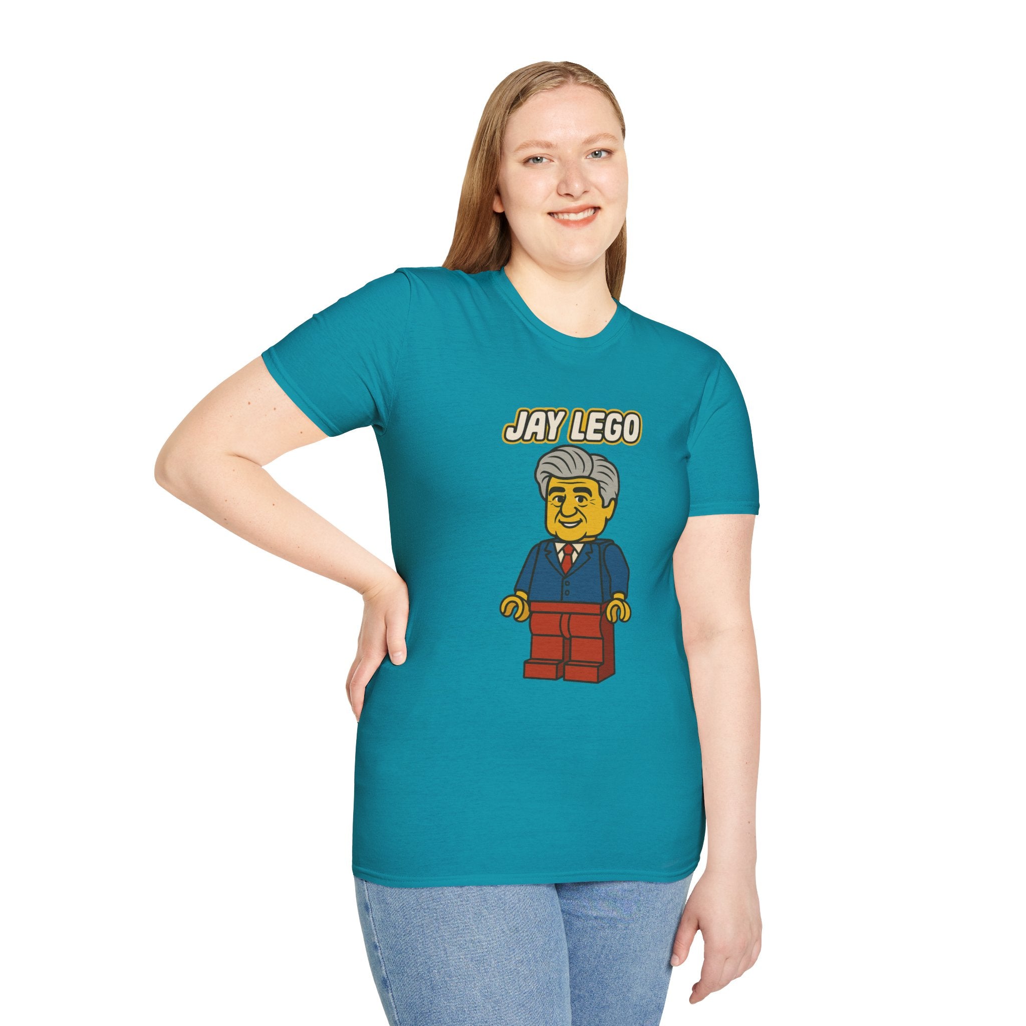Jay Lego Funny Shirt Parody Apparel, Comedy Tribute, Lego Person, Jay Leno Mashup