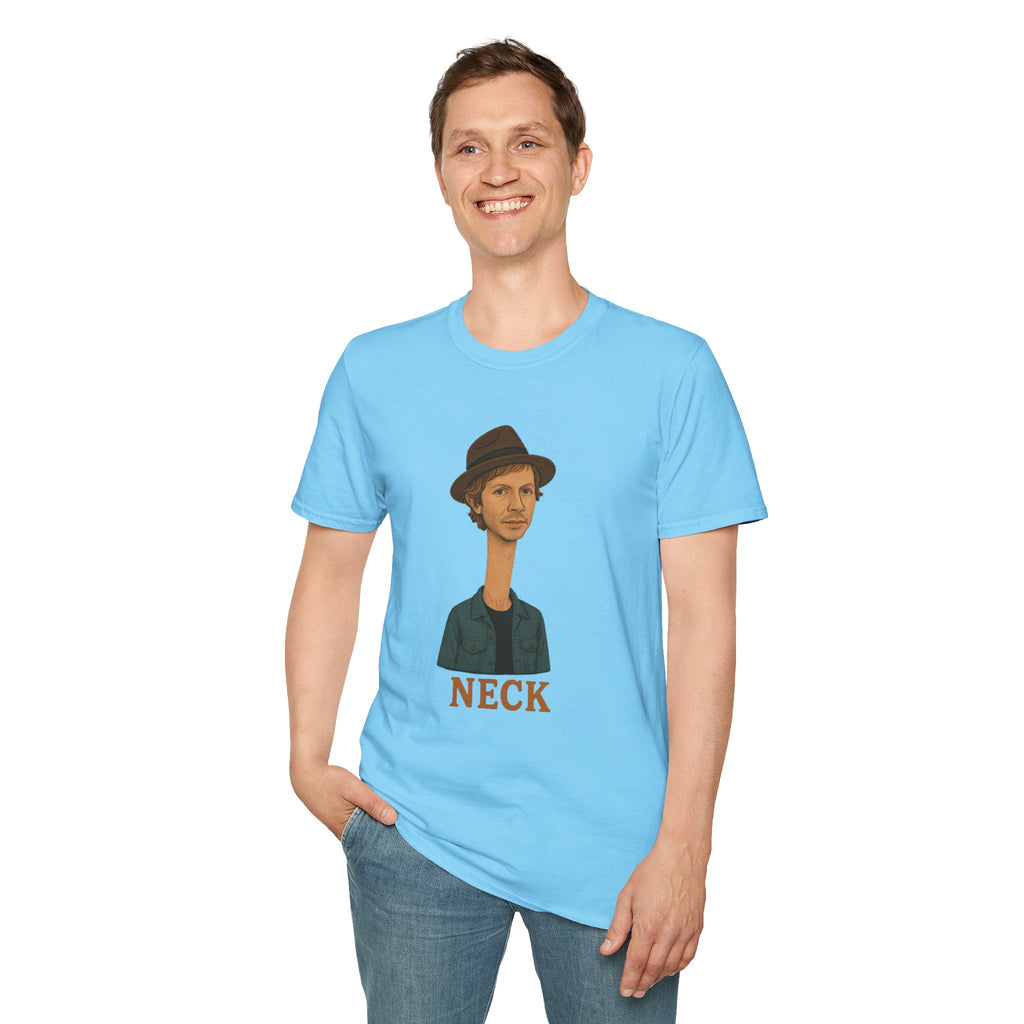 Neck Funny Long Neck Beck Tribute Unisex T-Shirt, Musician Parody Tee, Top for Comedy Fans, Neck Shirt with Wordplay, Music Lover Gift
