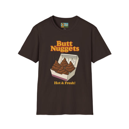Butt Nuggets Funny Unisex Softstyle T-Shirt, Chicken Poop Pun Tee, Hilarious Wordplay Apparel, Comfy Graphic Shirt, Unisex Shirt for Joke