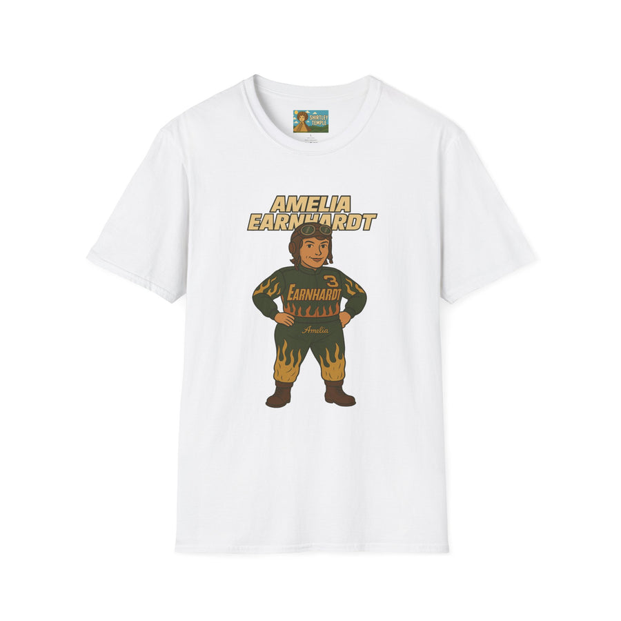 Amelia Earnhardt Funny Mashup Unisex Softstyle T-Shirt, Pilot Pun Tee, Earhart Earnhardt Gift, Aviation Racing Shirt