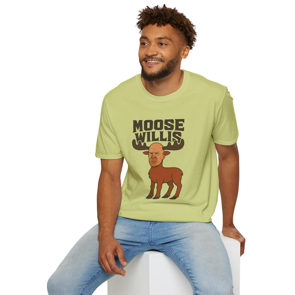 Moose Willis T-Shirt, Bruce Willis Parody Shirt, Moose Pun Tee, Comedy Mashup Apparel