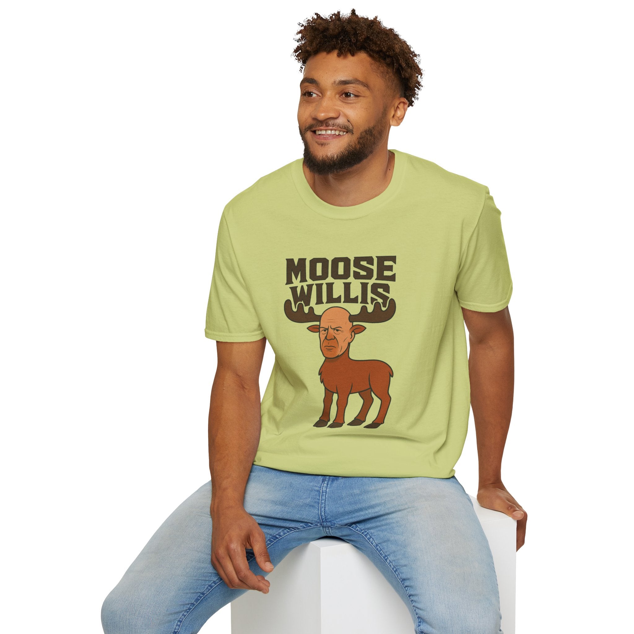 Moose Willis T-Shirt, Bruce Willis Parody Shirt, Moose Pun Tee, Comedy Mashup Apparel