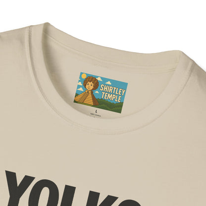 Yolko Funny Parody Unisex Softstyle T-Shirt, Egg Wordplay Tee, Humorous Yoko Tribute Shirt, Novelty Graphic Top, Comical Musician Fan Gift