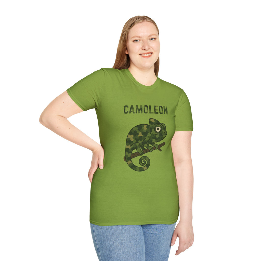 Camoleon Funny Parody T-Shirt, Comedy Mashup Tee, Military Camo Chameleon Shirt, Unisex Softstyle Top