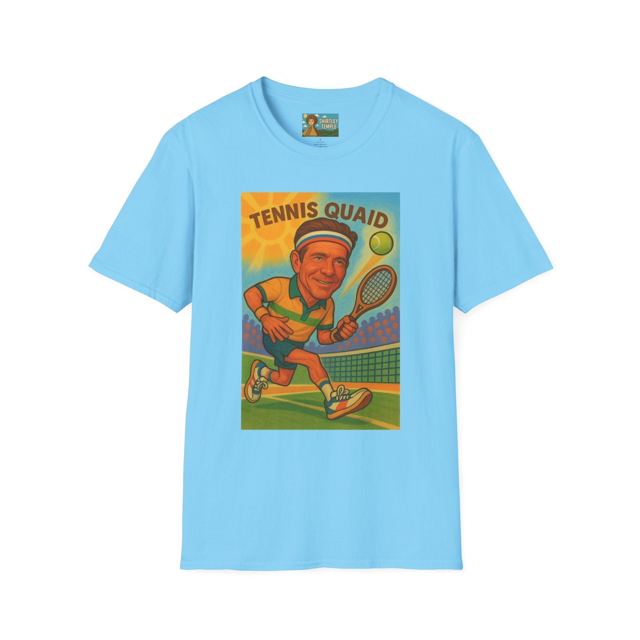 Tennis Quaid Unisex Softstyle T-Shirt, Tennis Player Actor Mashup Tee, Funny Graphic Shirt