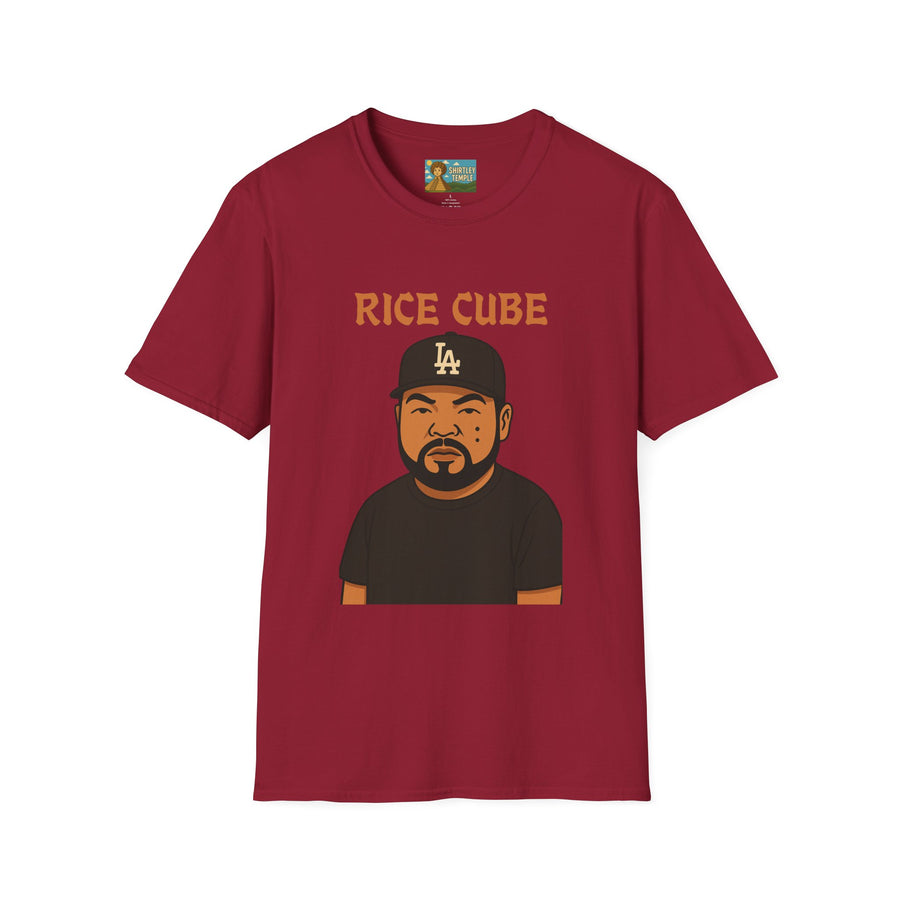 Rice Cube Funny T-Shirt, Ice Cube Asian Parody Shirt, Wordplay Tee, Hip-Hop Music Fan Gift, Unisex Softstyle Top