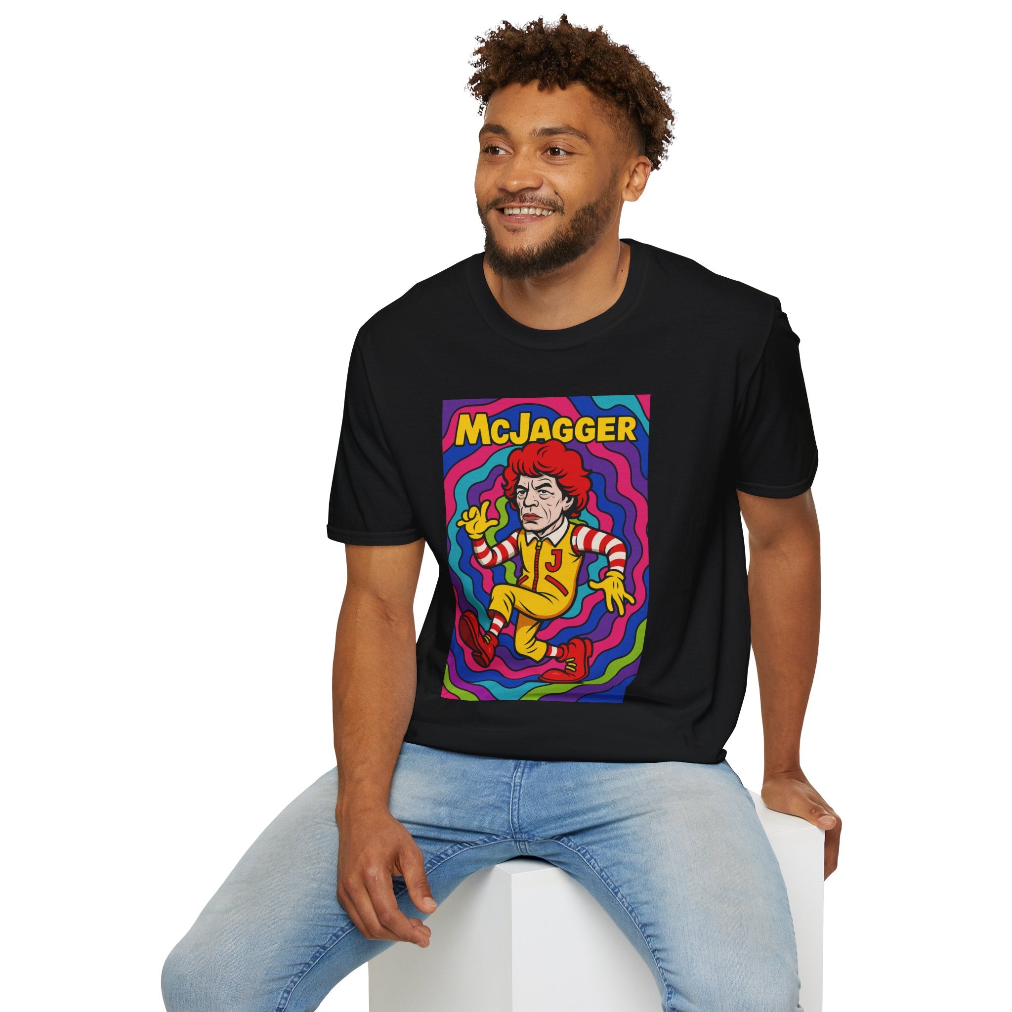 McJagger ver 2 Psychedelic Funny Unisex T-Shirt, Mashup Tribute Tee for Men and Women, Softstyle Shirt for Comedy Fans, Parody Graphic Tee