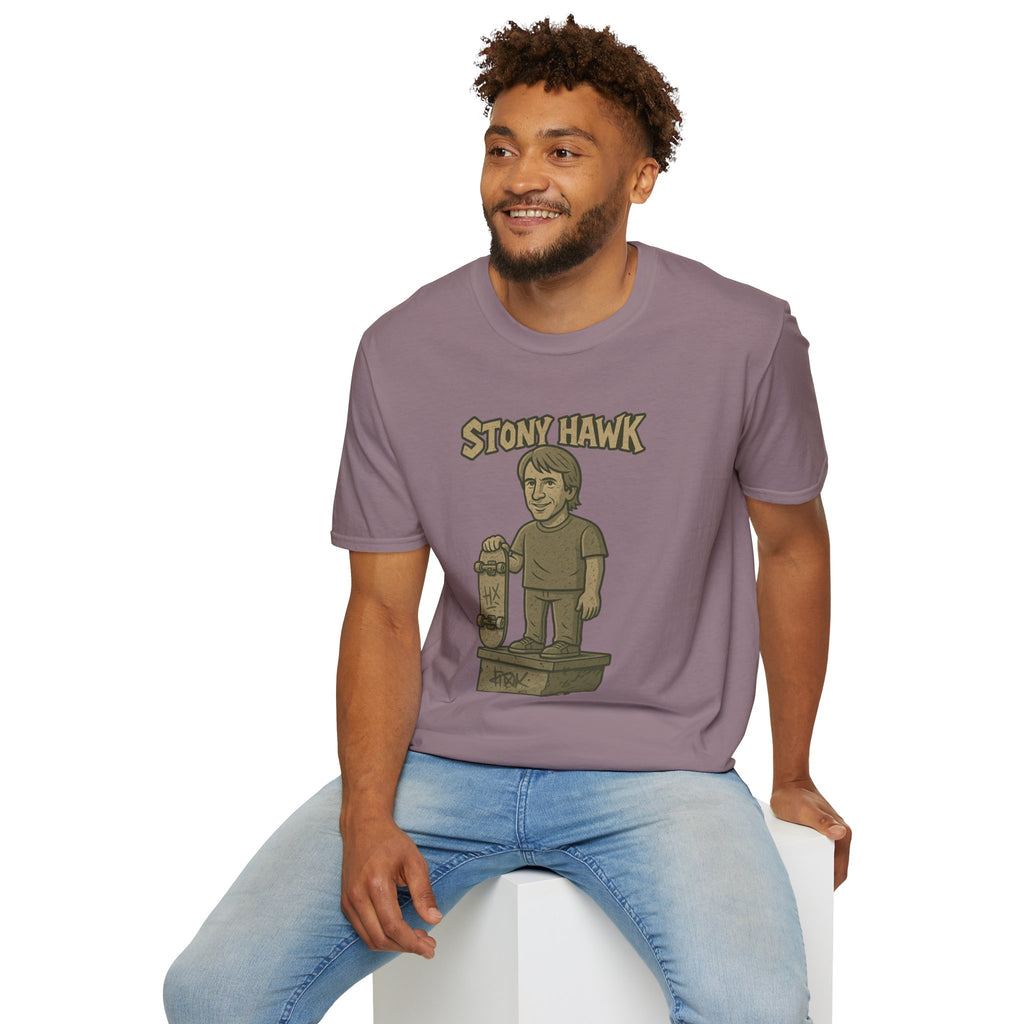 Stony Hawk Unisex T-Shirt, Skateboard Legend Parody Tee, Statue Wordplay Shirt, Funny Skater Gift, Skateboarding Fan Top