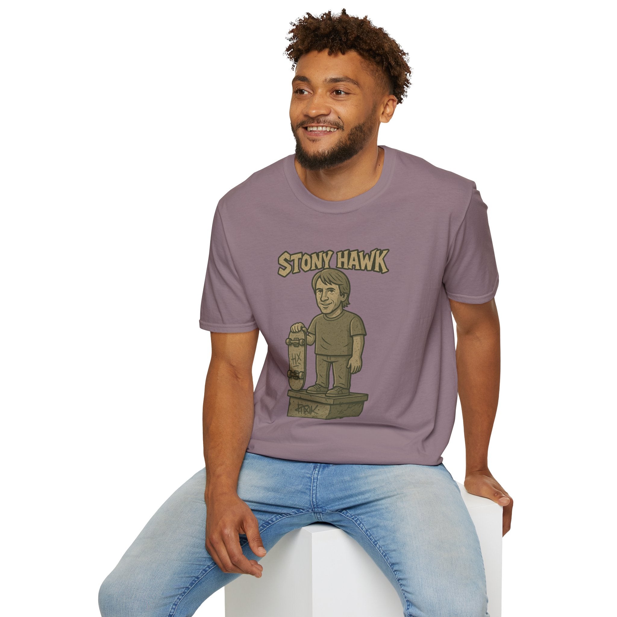 Stony Hawk Unisex T-Shirt, Skateboard Legend Parody Tee, Statue Wordplay Shirt, Funny Skater Gift, Skateboarding Fan Top
