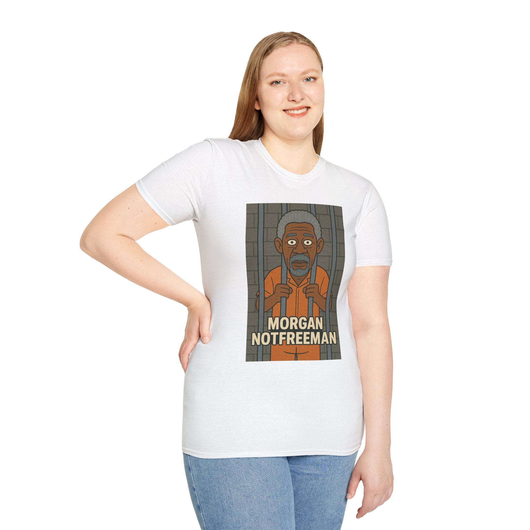 Morgan Notfreeman T-Shirt, Funny Parody Wordplay Tee, Unisex Softstyle Shirt, Morgan Freeman Not Free Comedy, Tribute Irony