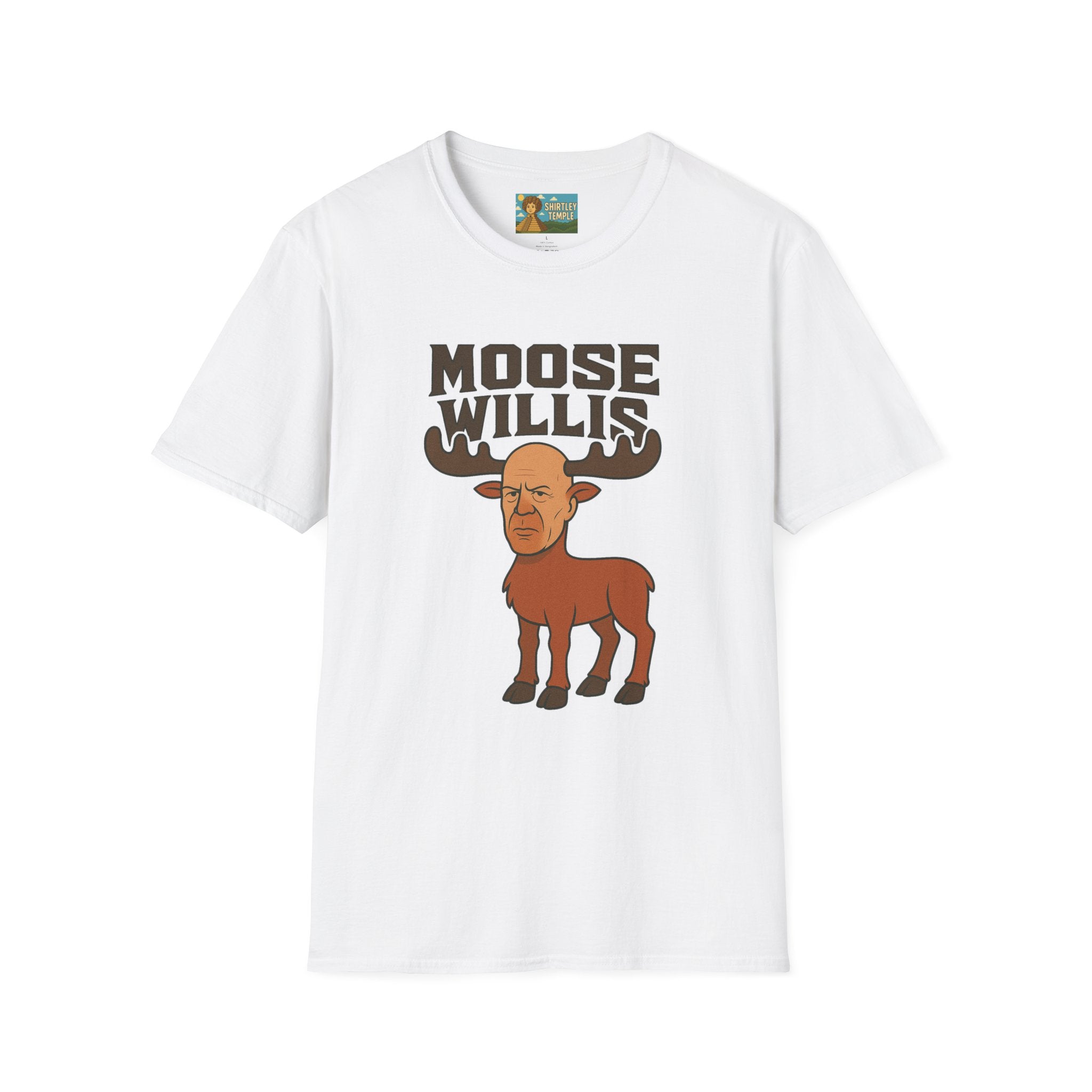 Moose Willis T-Shirt, Bruce Willis Parody Shirt, Moose Pun Tee, Comedy Mashup Apparel