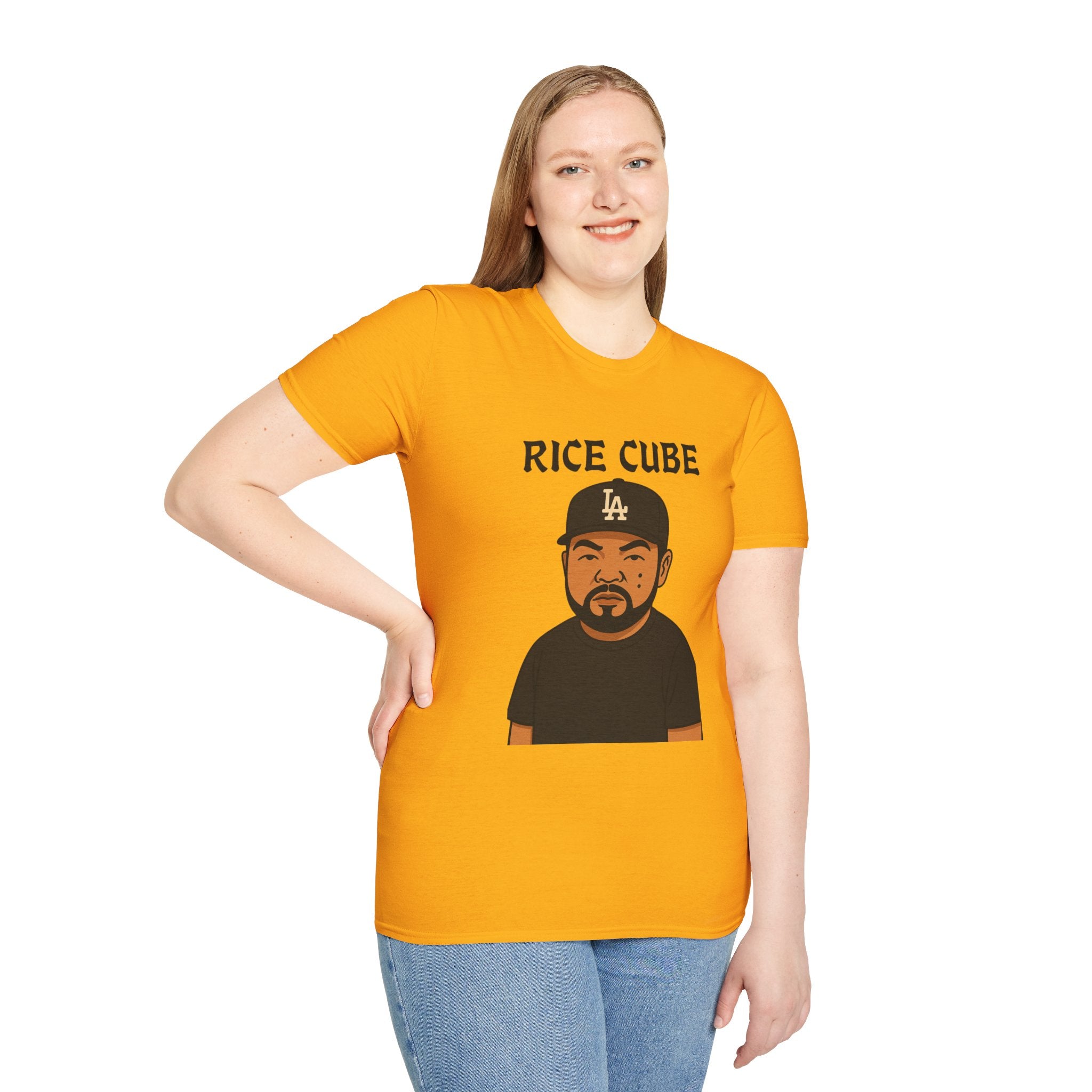 Rice Cube Funny T-Shirt, Ice Cube Asian Parody Shirt, Wordplay Tee, Hip-Hop Music Fan Gift, Unisex Softstyle Top