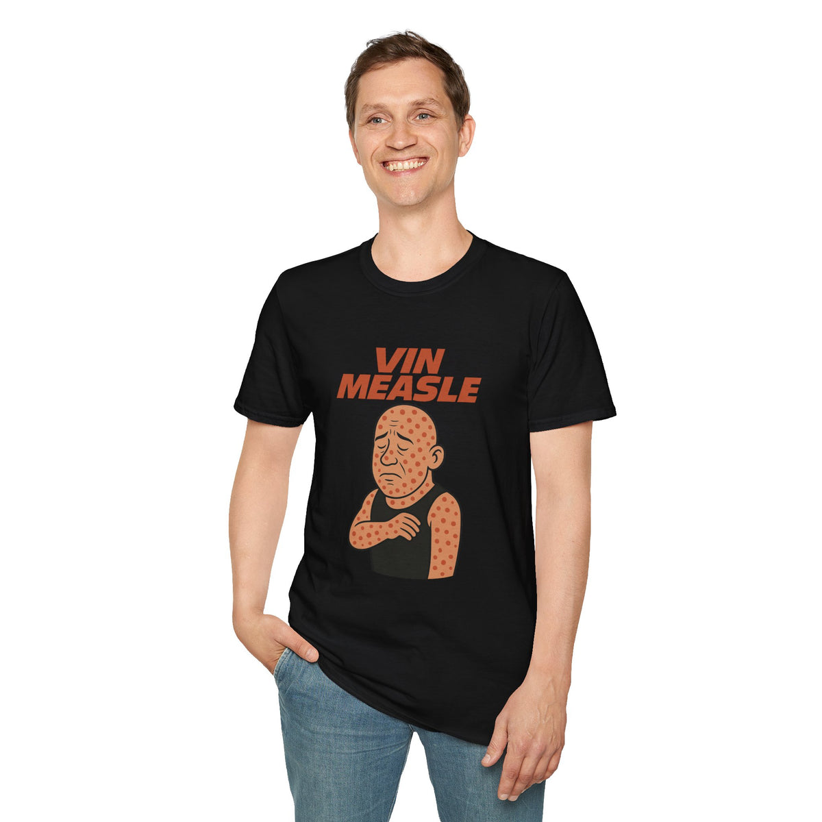 Vin Measle Parody Unisex Softstyle T-Shirt, Actor Measles Wordplay Tee, Humorous Graphic Tee Shirt, Comedy Movie Fan Gift, Lightweight
