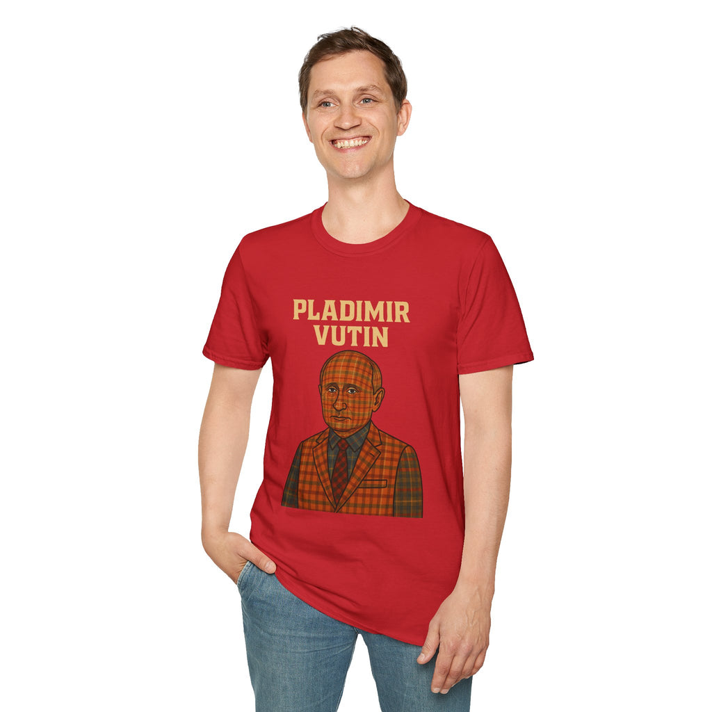Pladimir Vutin T-Shirt, Funny Putin Parody Shirt, Plaid Person Pun Tee, Comedy Putin Plaid Top, Vladimir Putin Plaid Wordplay Apparel